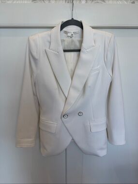 Veronica Beard Ivory Double-Breasted Tailored Blazer
